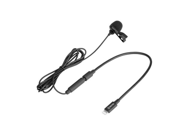 GadgetiCloud BOYA BY-M2 Clip-on Lavalier Microphone for iOS devices iPhone iPad lightning port vlogs presentations recording interview recording audio shooting video application connection of 2 parts