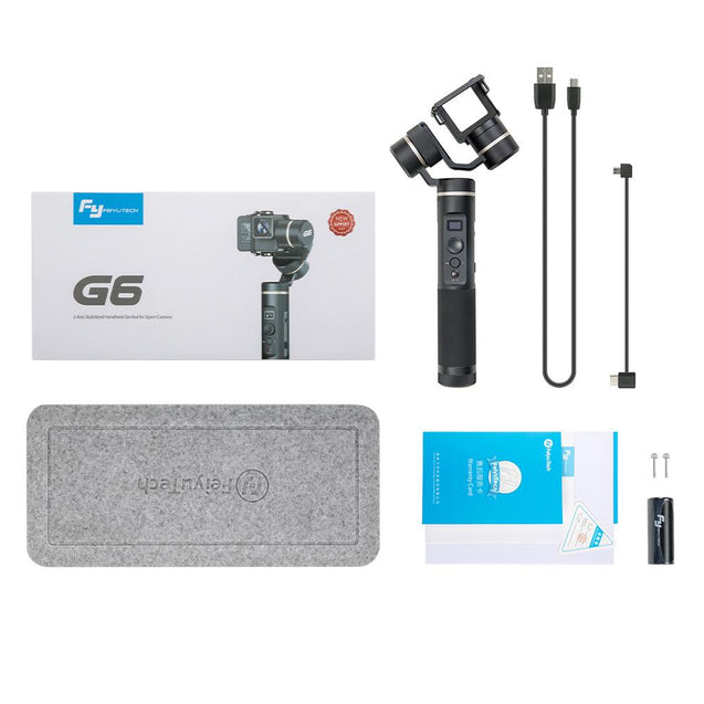 FeiyuTech G6 Handheld Gimbal for GoPro 8/7/6/5/ RX0(Required RX0 Mount)Yi 4K/SJCAM/AEE/ Ricca Action Camera package content