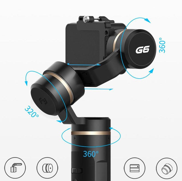 FeiyuTech G6 Handheld Gimbal for GoPro 8/7/6/5/ RX0(Required RX0 Mount)Yi 4K/SJCAM/AEE/ Ricca Action Camera close up angles 