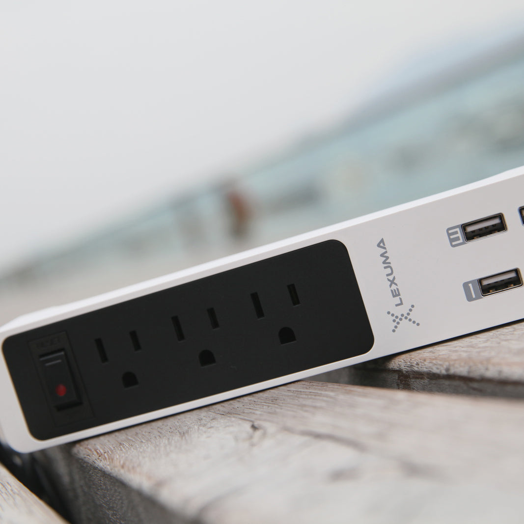 Lexuma XStrip 3-Gang US Type 15A Socket Mini USB Power Strip with 4 USB Ports - GadgetiCloud