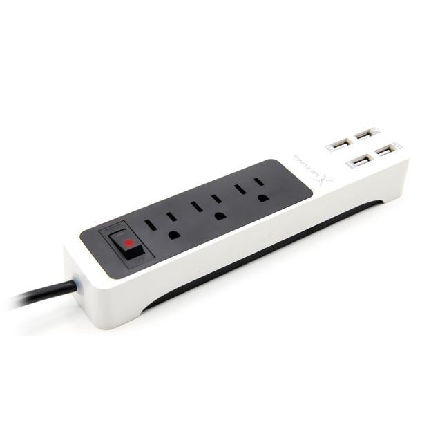 Lexuma XStrip 3-Gang US Type 15A Socket Mini USB Power Strip with 4 USB Ports - GadgetiCloud