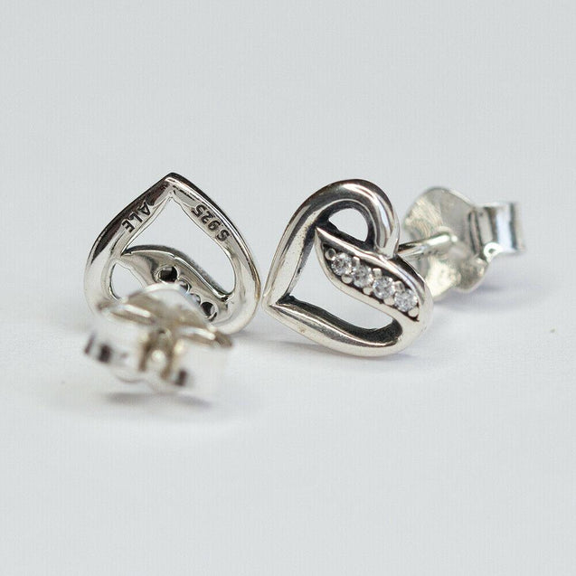 Pandora Ribbon Open Heart Stud earrings #290736CZ