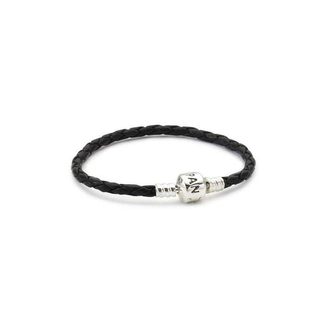 Pandora Moments Black Leather Bracelet #590705CBK-S2, 17.5cm