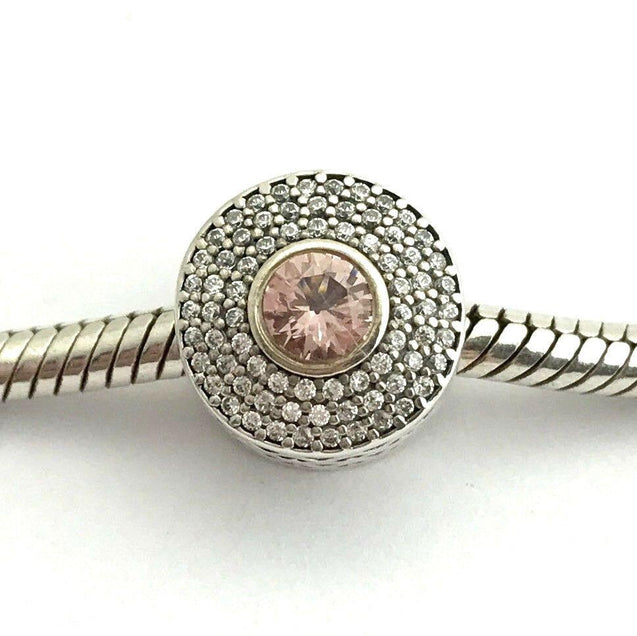 Pandora Abstract silver charm with blush pink crystal and clear cubic zirconia #7791763NBP