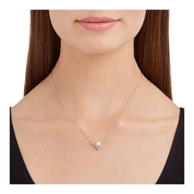 SWAROVSKI Edify Clear Crystal & Pearl Rhodium Small Necklace #5213361