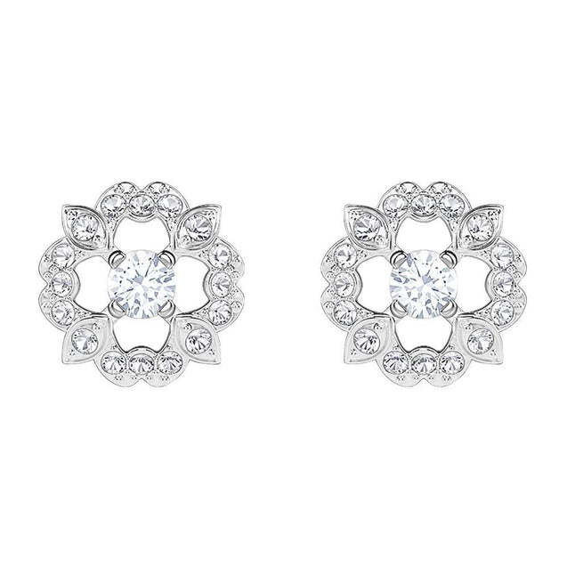 SWAROVSKI Sparkling Dance Rhodium Plated & Clear Crystal Flower Earrings #5396227